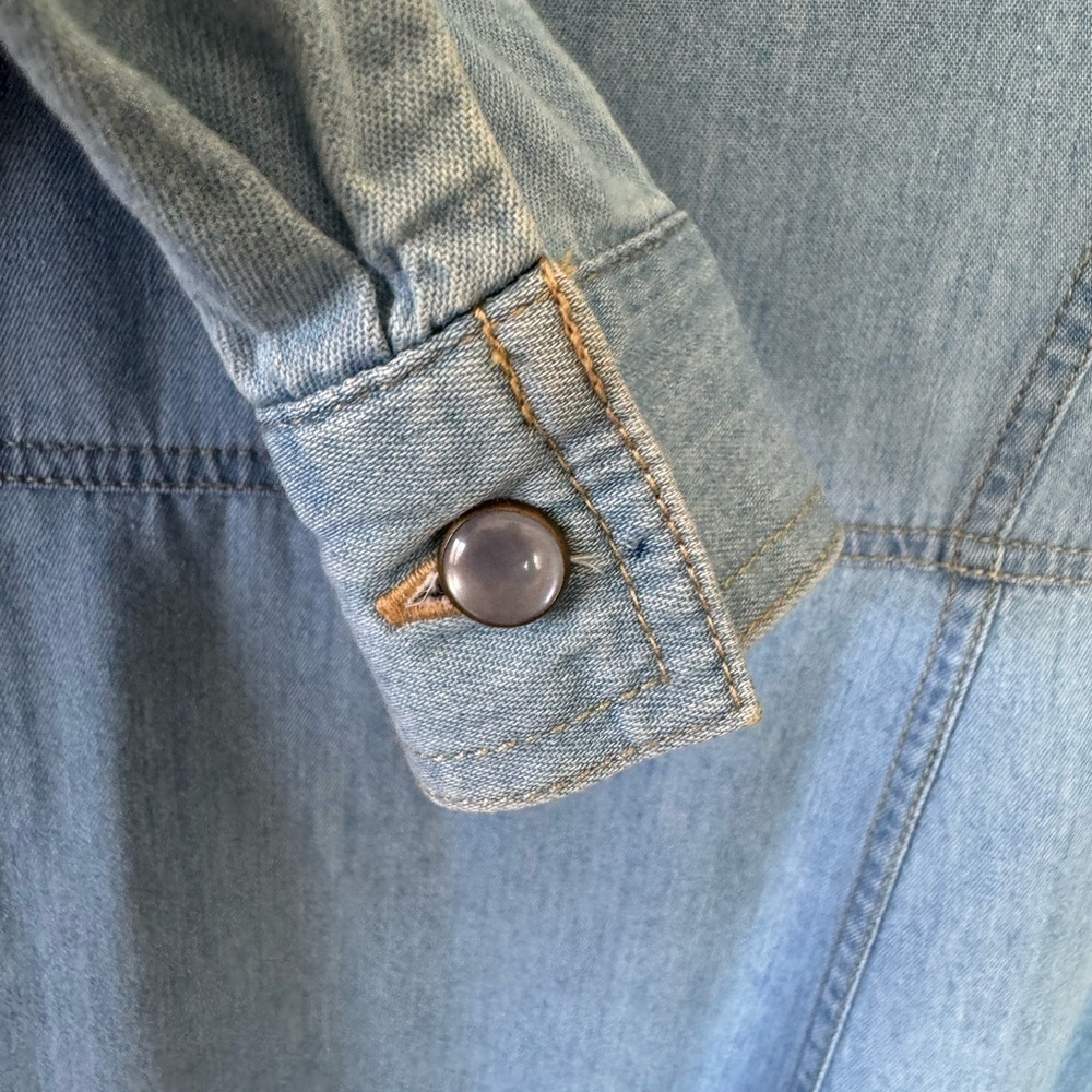 Vintage LizWear Denim Maxi Dress embroidered Pear buttons country western - Picture 11 of 13